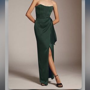 V. Chapman June Corset Front-Slit Gown size US 4 emerald green